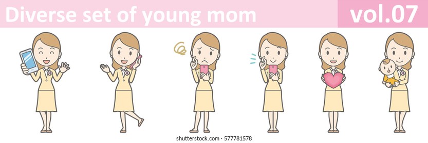 Diverse set of young mom, EPS10 vol.07 (Illustration of a young woman in a yellow suit)