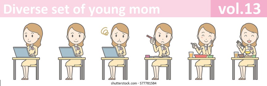 Diverse set of young mom, EPS10 vol.13 (Illustration of a young woman in a yellow suit)