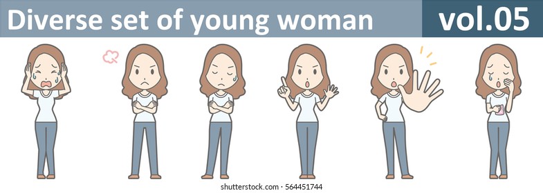 Diverse set of young woman, EPS10 vol.05 (A young woman in white T-shirt and jeans)