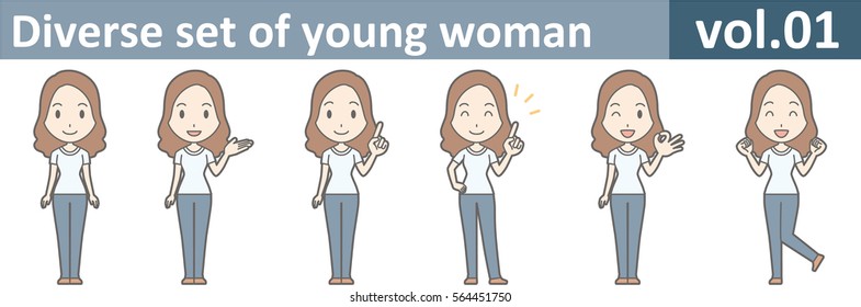 Diverse set of young woman, EPS10 vol.01 (A young woman in white T-shirt and jeans)