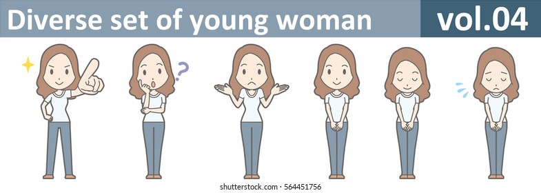 Diverse set of young woman, EPS10 vol.04 (A young woman in white T-shirt and jeans)