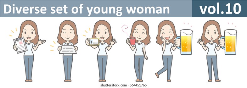 Diverse set of young woman, EPS10 vol.10 (A young woman in white T-shirt and jeans)