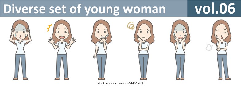 Diverse set of young woman, EPS10 vol.06 (A young woman in white T-shirt and jeans)
