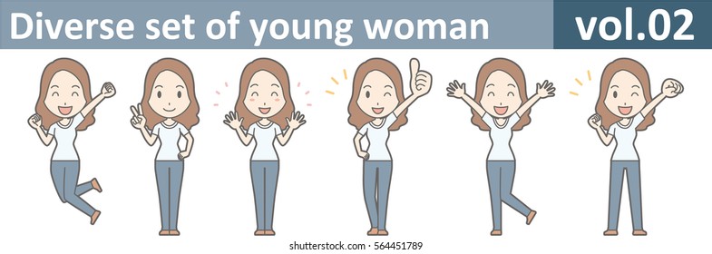 Diverse set of young woman, EPS10 vol.02 (A young woman in white T-shirt and jeans)
