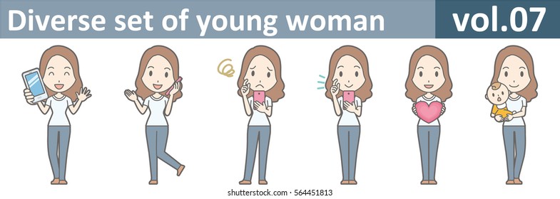 Diverse set of young woman, EPS10 vol.07 (A young woman in white T-shirt and jeans)
