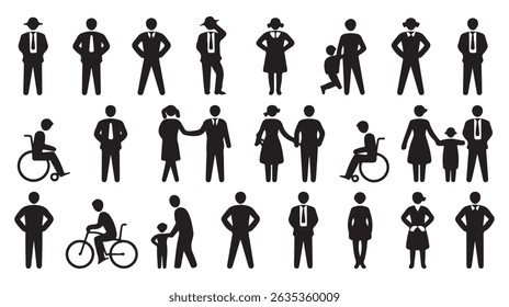 Diverse silhouettes illustrating people of different ages abilities and relationships in various poses
