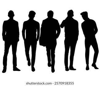 Diverse silhouettes of men, various poses. Ideal for design, web, and creative projects