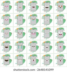 Diverse Smartphone Emoji Faces, Vector Pattern Design with Playful Digital Expressions
