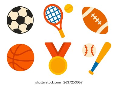 Diverse sporting equipment and golden prize illustration design element