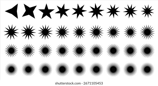 Diversas coleções em forma de estrela de padrões de explosão radial dinâmica formas geométricas abstratas celebração elementos festivos gráficos decorativos