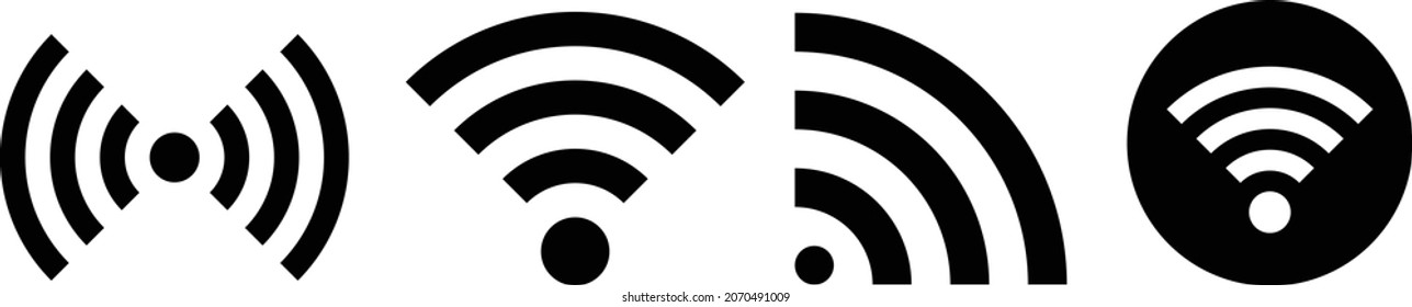 Diverse styles of wifi icons. Multiple ways to represent radio waves.
