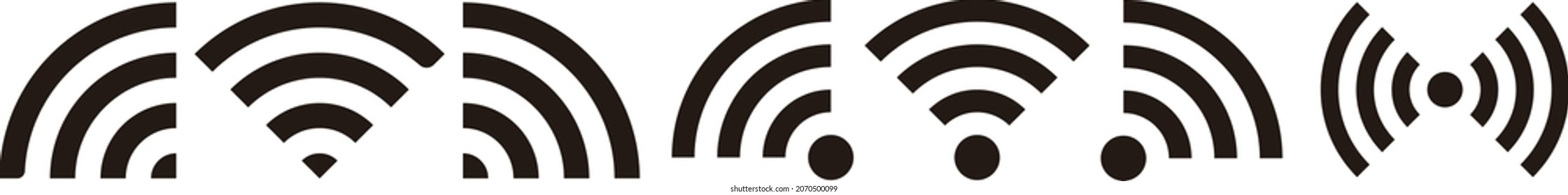 Verschiedene Arten von WiFi-Symbolen. Mehrere Möglichkeiten, Radiowellen darzustellen.