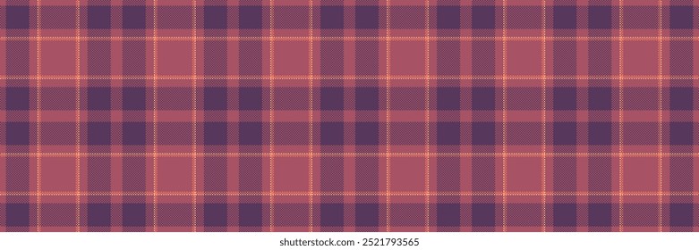 Textura de xadrez de tartan diversificada, padrão de verificação de vetor de cartão de saudação. Tecido de fundo têxtil bonito sem costura na paleta de cores vermelhas e roxas.