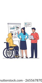Diverse team collaborating effectively on a business presentation with a focus on inclusivity and accessibility in the modern workplace environment