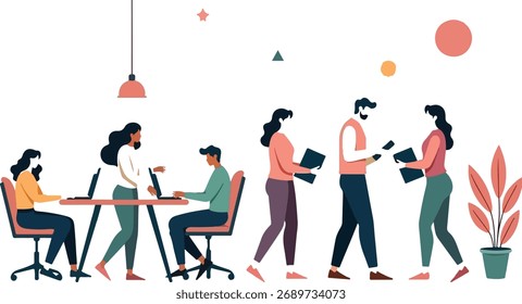 Equipe diversificada colaborando e trabalhando em conjunto em um ambiente de escritório moderno