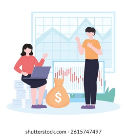 A diverse team of financial professionals analyzes charts and graphs, showing positive growth and financial success. They are collaborating on investment strategies, leading to financial gains.