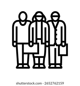 diverse team line icon vector. diverse team sign. isolated contour symbol black illustration