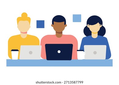 Equipe diversificada trabalhando em conjunto na ilustração de notebooks