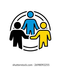 Gráfico de ícone de colaboração, parceria, unidade e comunidade de círculo de trabalho em equipe diversificado