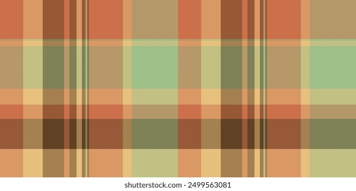 Diverse textile fabric seamless, symmetry check vector texture. Amazing plaid background tartan pattern in orange and amber colors palette.