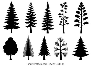 Diverse Tree Silhouettes Collection evergreen deciduous