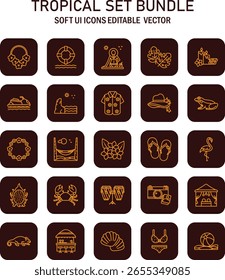 Diversa colección de iconos tropicales con Vectores editables que crean una interfaz de usuario suave Elementos para el Diseño gráfico
