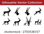 A diverse vector collection of blackbuck antelope silhouettes in various poses, ideal for wildlife and nature-themed designs.