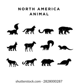A diverse vector collection of North American wild animal silhouettes, featuring mammals like bears, wolves, and raccoons. Perfect for educational, design, or wildlife-themed projects.