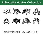 A diverse vector collection of turtle and tortoise silhouettes in various poses, perfect for design projects and educational materials.