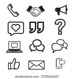 Una colección de íconos de Vector diverso para aplicaciones de comunicación, negocios, redes sociales y Servicio al cliente.