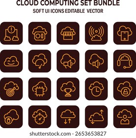 Verschiedene Vektorsymbole, die Cloud-Computing und Netzwerkkonnektivitätselemente für digitale Infrastruktur und