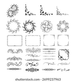Ilustração vetorial diversa com elementos decorativos conjunto de quadros divisores ornamentais. Elementos de design perfeitos para designs e layouts gráficos.