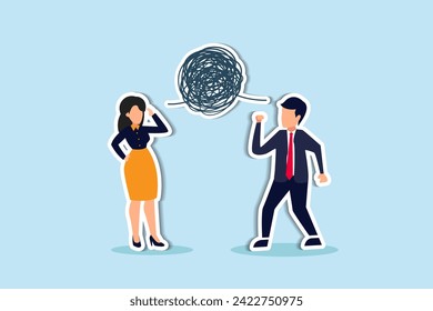 Diversos puntos de vista: al encontrarse con conflictos, debates, desacuerdos, desafíos en el concepto de diálogo, empresario y colega de mujeres argumentando diferentes opiniones para encontrar una solución.