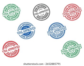 Diverse Visa Aprovado Grunge Rubber Stamp Collection, Conjunto de vetor de documento de viagem