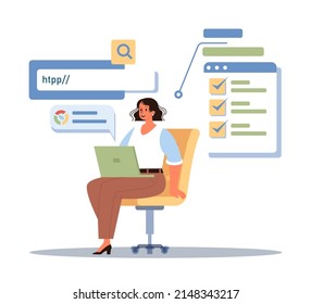 Diverse women in AI and STEM concept. Female character works with big data, AI, machine learning. Woman studying innovative areas. Futuristic technology and science. Vector illustration