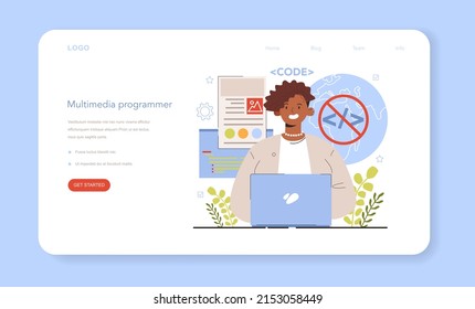 Diverse Women In AI And STEM Concept. Female No Code Or Low Code Developer. Visual Software Development Tacking And Connecting Application Components For App Creation. Flat Vector Illustration