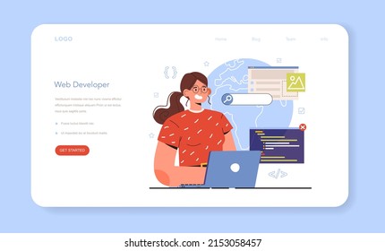 Diverse women in AI and STEM concept. Female web developer. Website optimization and web page interface design. Coding and testing site in the internet. Isolated flat vector illustration