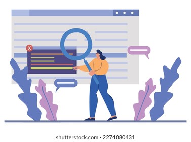 Diverse women in AI and STEM concept. Female web developer. Website optimization and web page interface design. Coding and testing site in the internet. Isolated flat vector illustration.