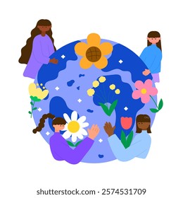 diverse women around the globe celebrating equality and empowerment for international women’s day flat vector illustration	