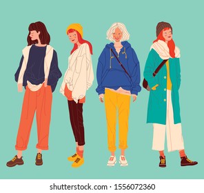 Diverse women faces background, women different style vector illustration