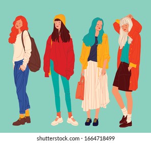 Diverse women faces background, women different style vector illustration