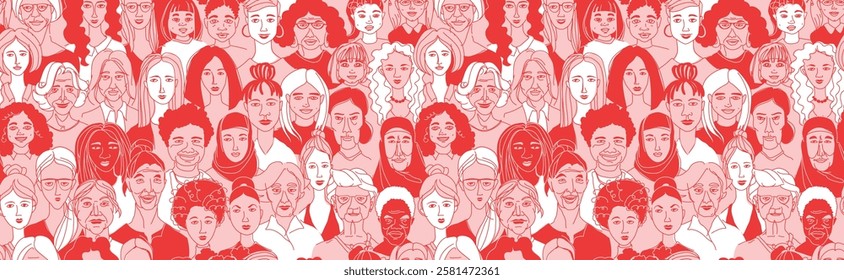 Diverse Women Portraits for International Women's Day Illustration. Empowering Female Community for Equality and Inclusivity Concept. Line Art of Strong, Diverse Women for Feminist Campaigns