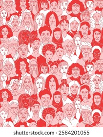 Diverse Women Portraits for International Women's Day Illustration. Empowering Female Community for Equality and Inclusivity Concept. Line Art of Strong, Diverse Women for Feminist Campaigns