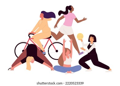 Diverse Women Practicing Sports, Isolated Style