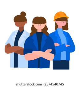 diverse women professionals doctor engineer and businesswoman symbolizing empowerment and equality for international women’s day flat vector illustration