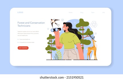 Diverse women in science. Female forest and conservation technician protecting forest from disease and insect damage, monitoring of logging activity and reforestation. Flat vector illustration