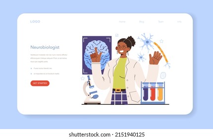 Diverse women in science web banner or landing page. Female character works with human brain and nervous system. Nervous system disease' research and therapy. Flat vector illustration