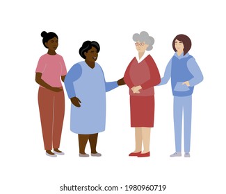 Diverse women standing together for feminism, freedom, independence, empowerment, women rights, equality. Concept vector illustration