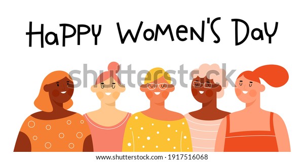 Diverse Women Together Smiling Female Characters Stock Vector (Royalty ...