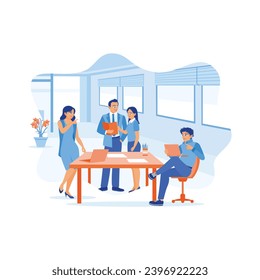 Diverse work team having a meeting in office. Discuss and exchange ideas during meetings. Employee Making concept. trend modern vector flat illustration